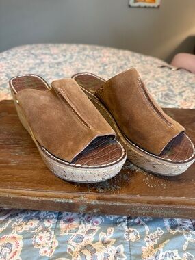 NWOT/Sam Edelman Tan Suede Cork Platform Slide Mules/8M/3" Heel